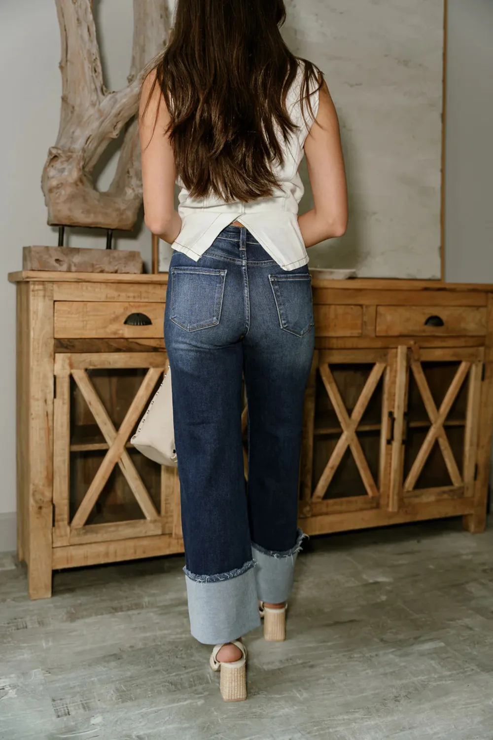 Cuffed Wide Leg Jeans
