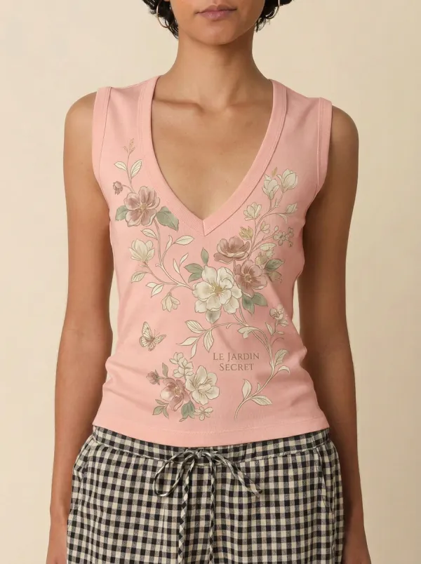 Women's Floral Garden Le Jardin Secret Printed V-neck Tank Top