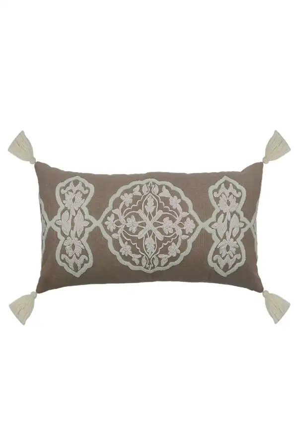 Artisan Detail Embroidered Cotton Lumbar Decorative Cushion Cover