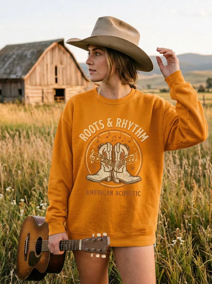 Guitar Cowboy Boots Country Music Crewneck Sweatshirt