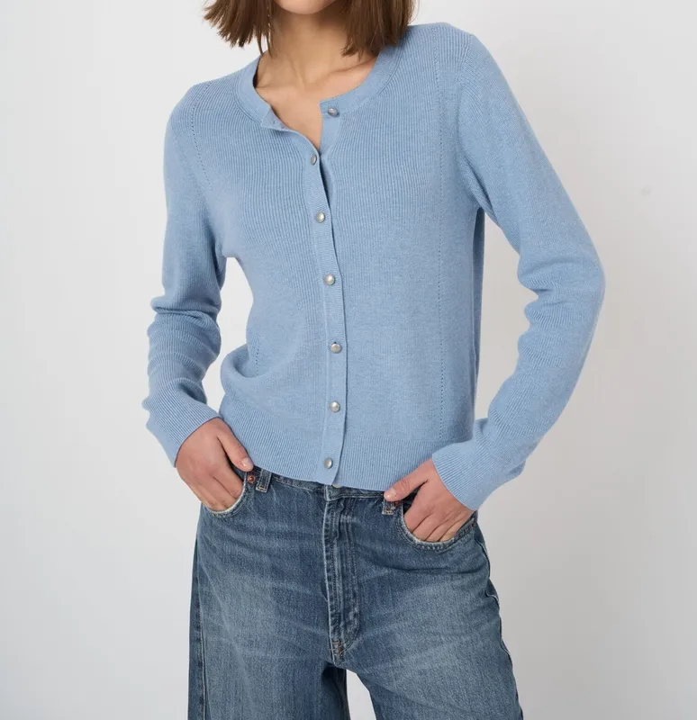 Cotton Cashmere Button-Front Ribbed Cardigan