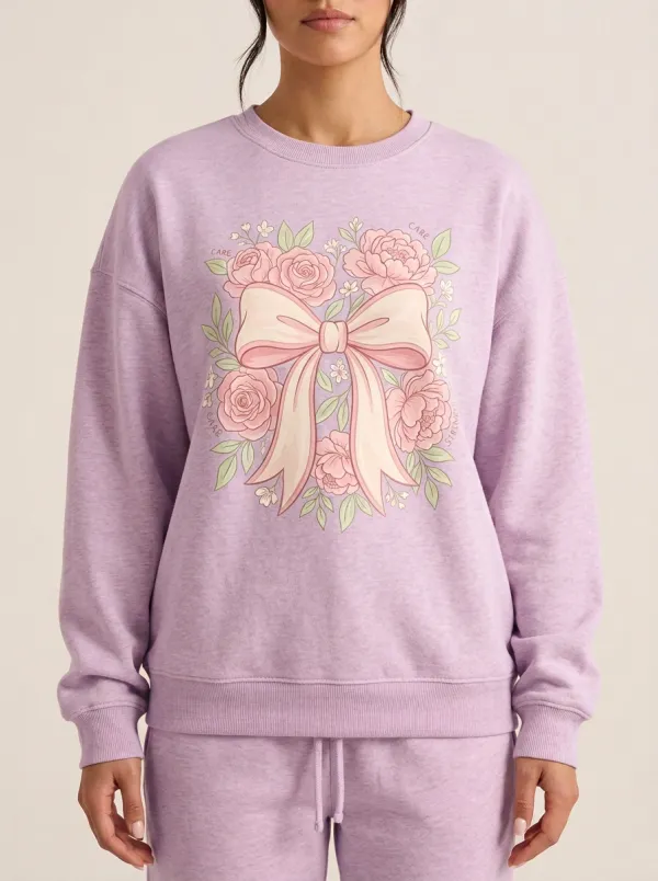Women's Breast Cancer Awareness Floral Bow Printed Sweatshirt