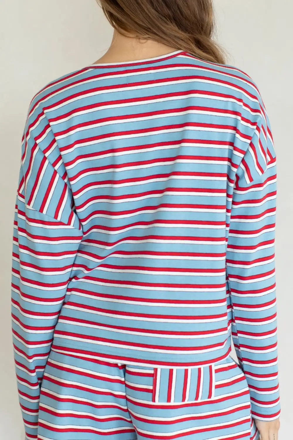 Striped Button Front Long Sleeve Relaxed Tee