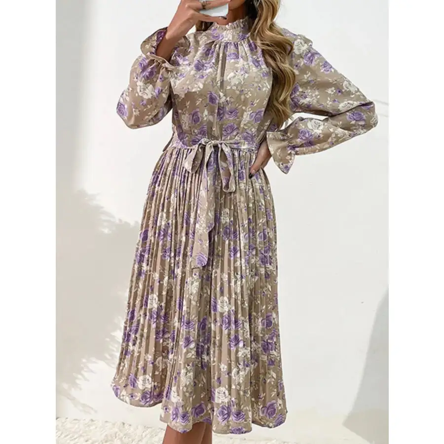 Long Sleeve Pleated Midi Dress