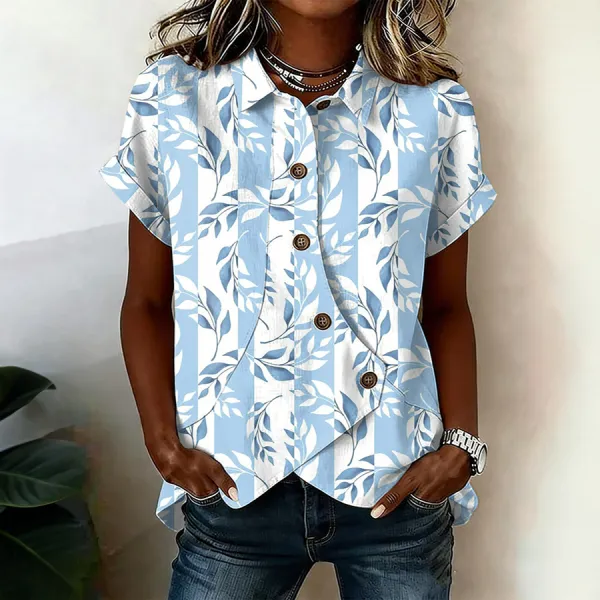 Women's Vintage Botanical Floral Button-Down Shirt