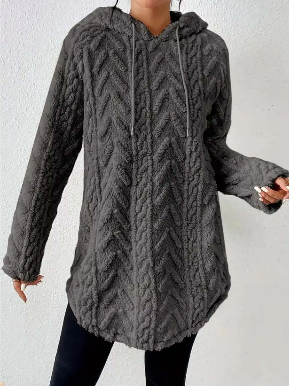 Drawstring Textured Fleece Hoodie