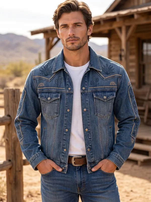 Desert Range Cactus Desert Embroidered Western Edit Men's Western Jacket
