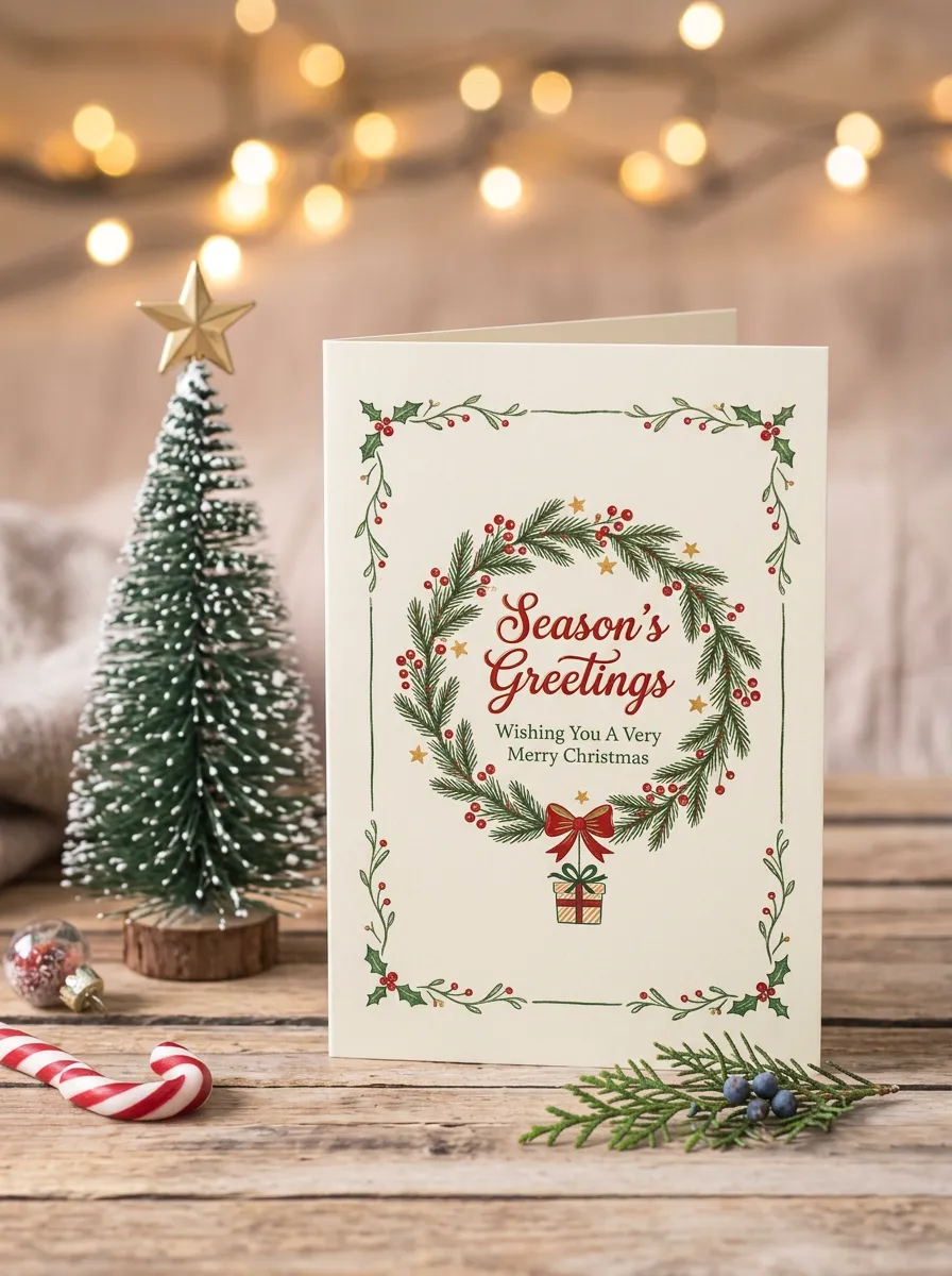 Christmas Classic Season's Greetings Wreath Greeting Card