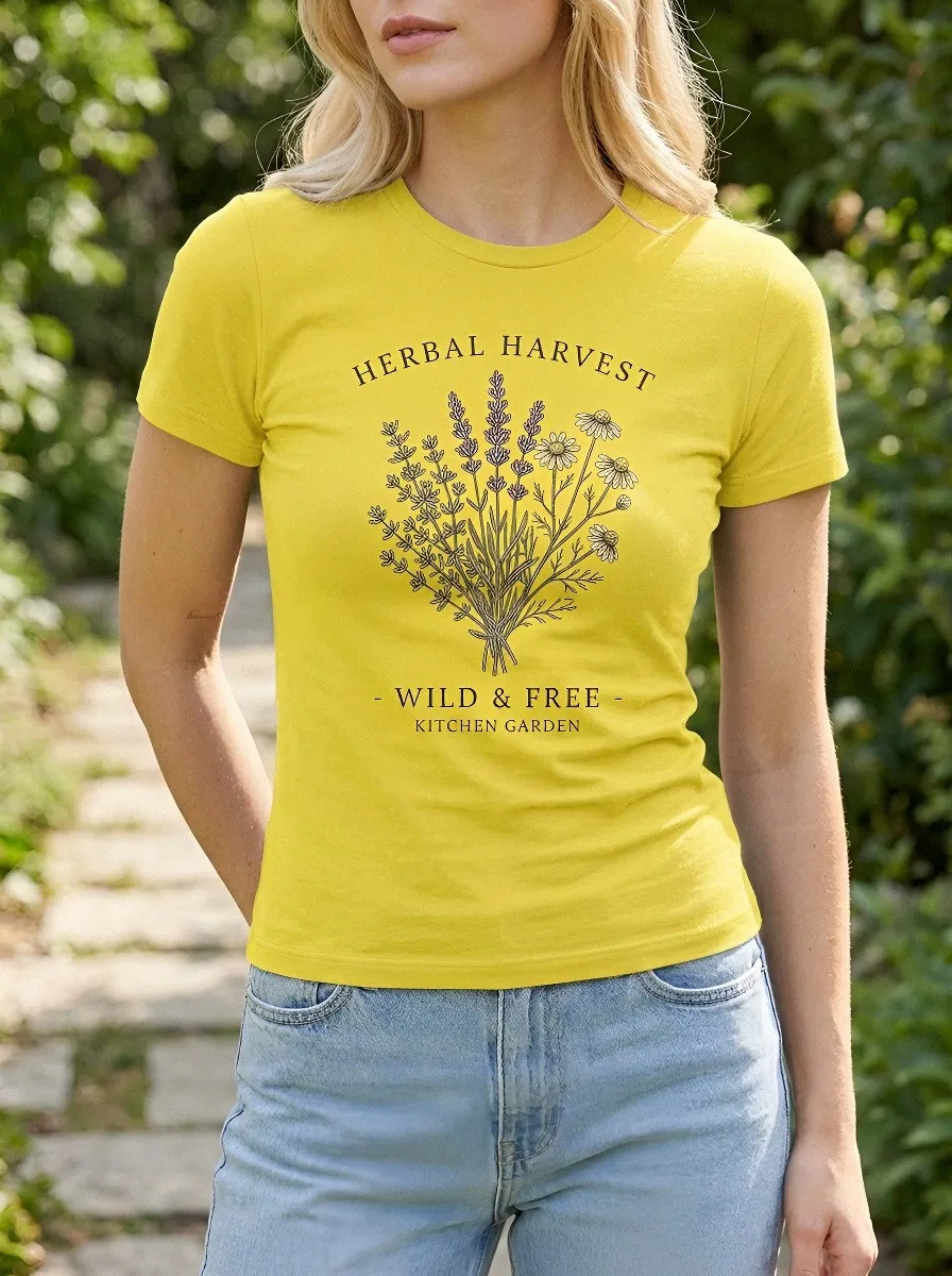 Women's Herbal Harvest Garden Lover Lavender Daisy Printed T-shirt