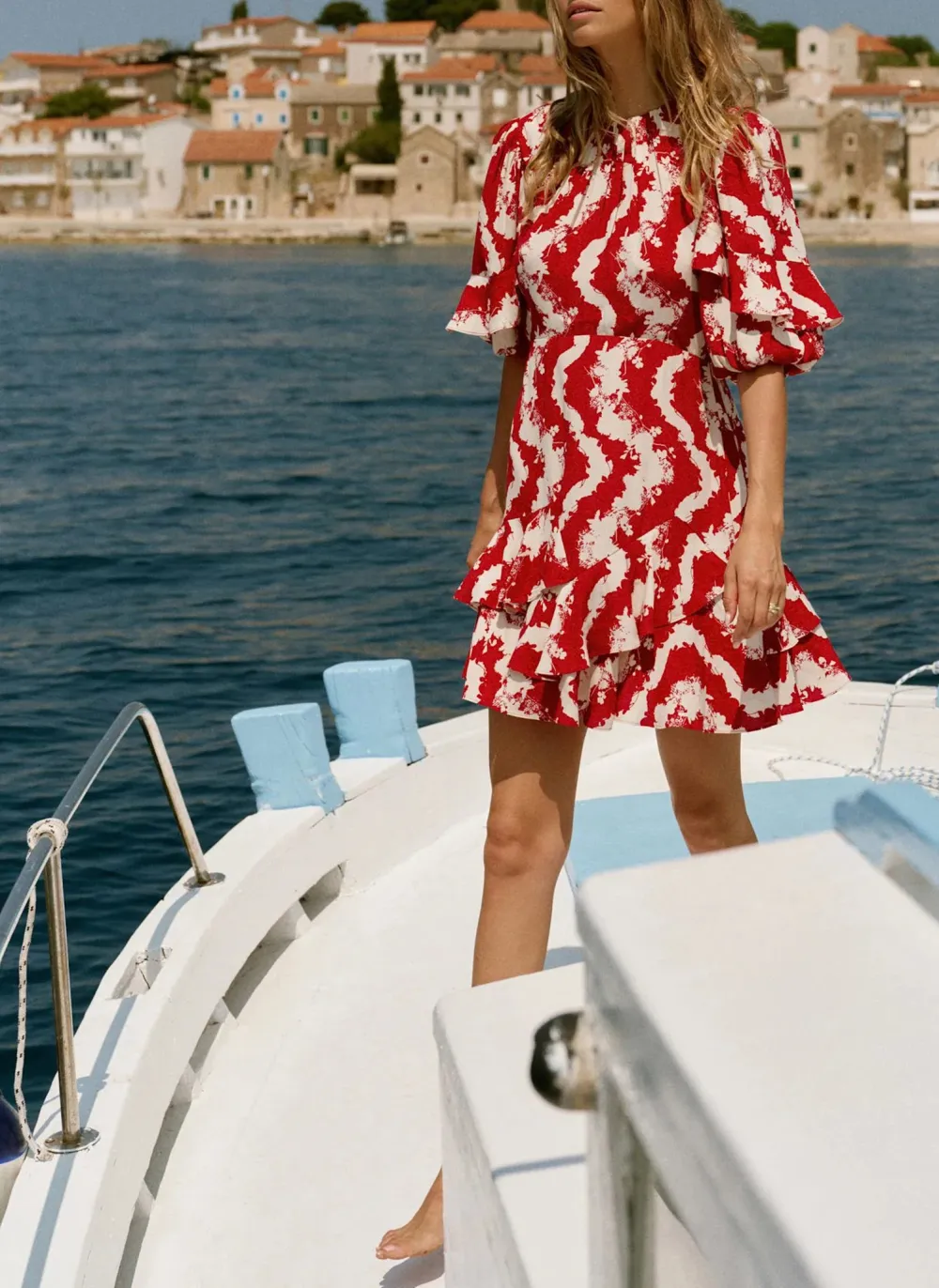 Casual Style Red Wavy Print Mini Dress