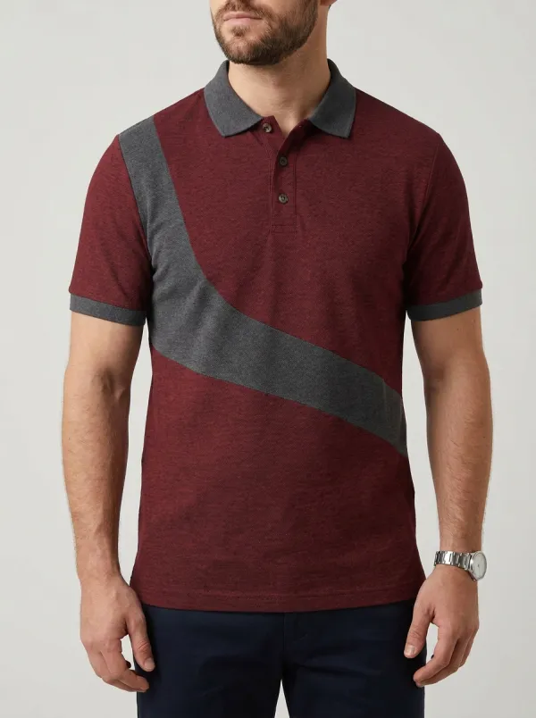 Men's Modern Ribbed Textured Striped Colorblock Polo Shirt