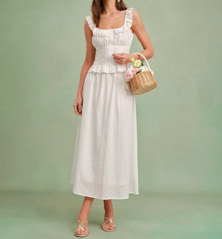 White Solid A Line Midi Skirt