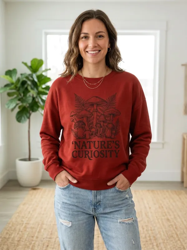 Women's Nature Lover Mushroom Fern Printed Sweatshirt