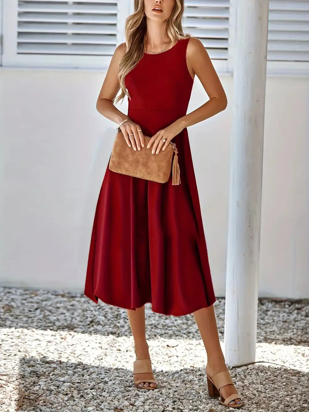 Elegant A Line Sleeveless Midi Dress