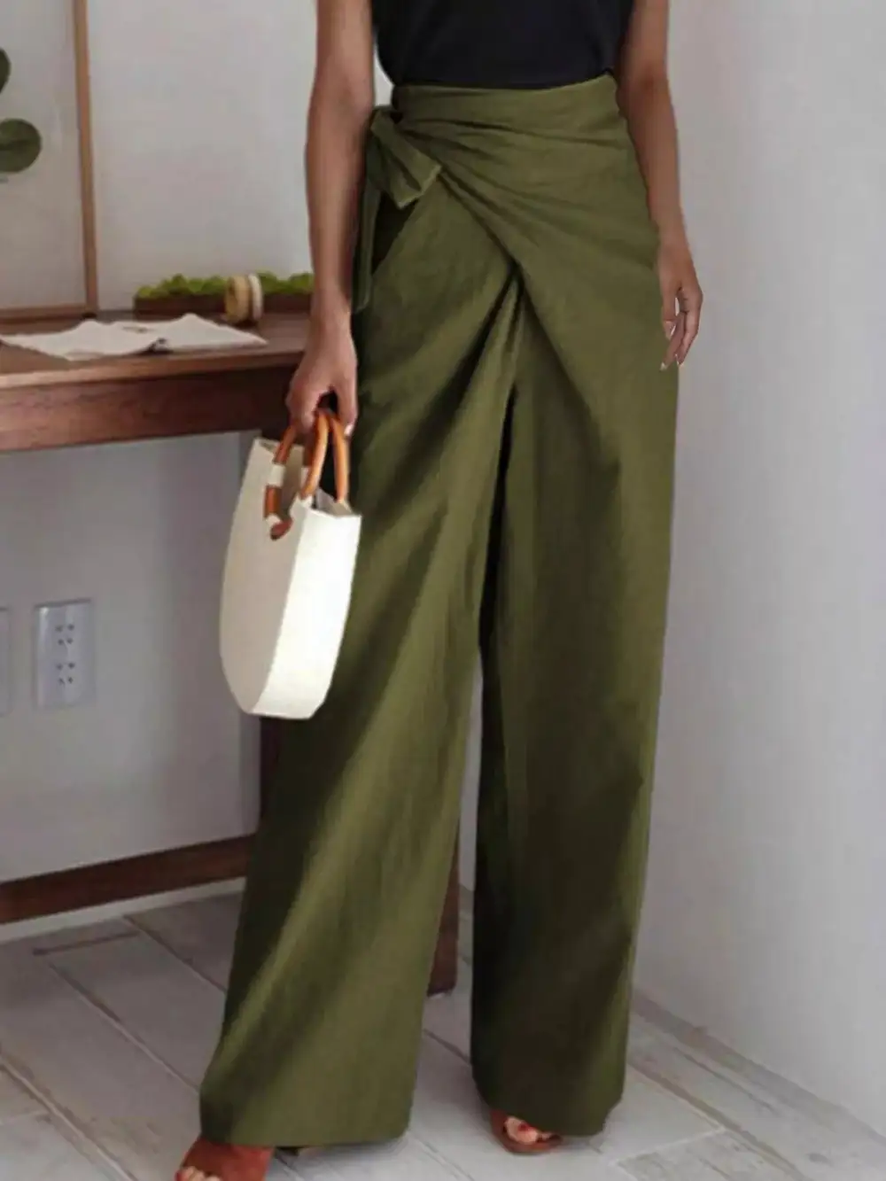Wide Leg Tie Waist Everyday Versatile Pants