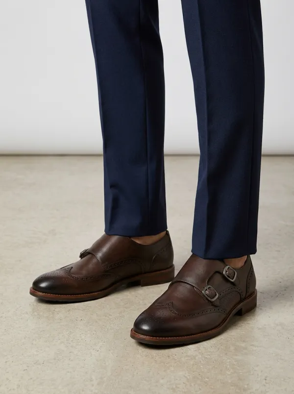 Men's Classic Business Leather Double Monk Strap Brogue Shoes