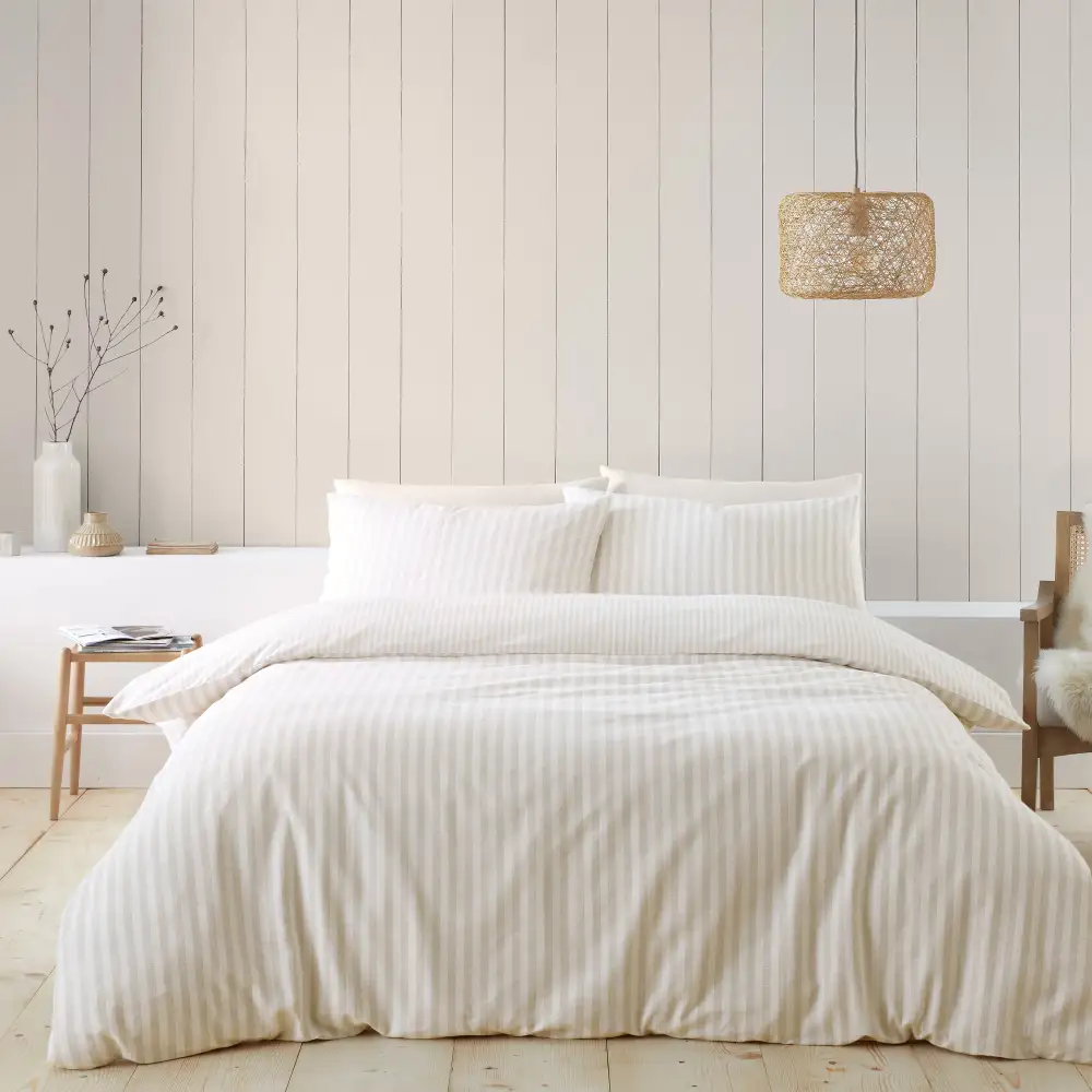 Refined Bedroom Reversible Stripe Linen Duvet Cover Set