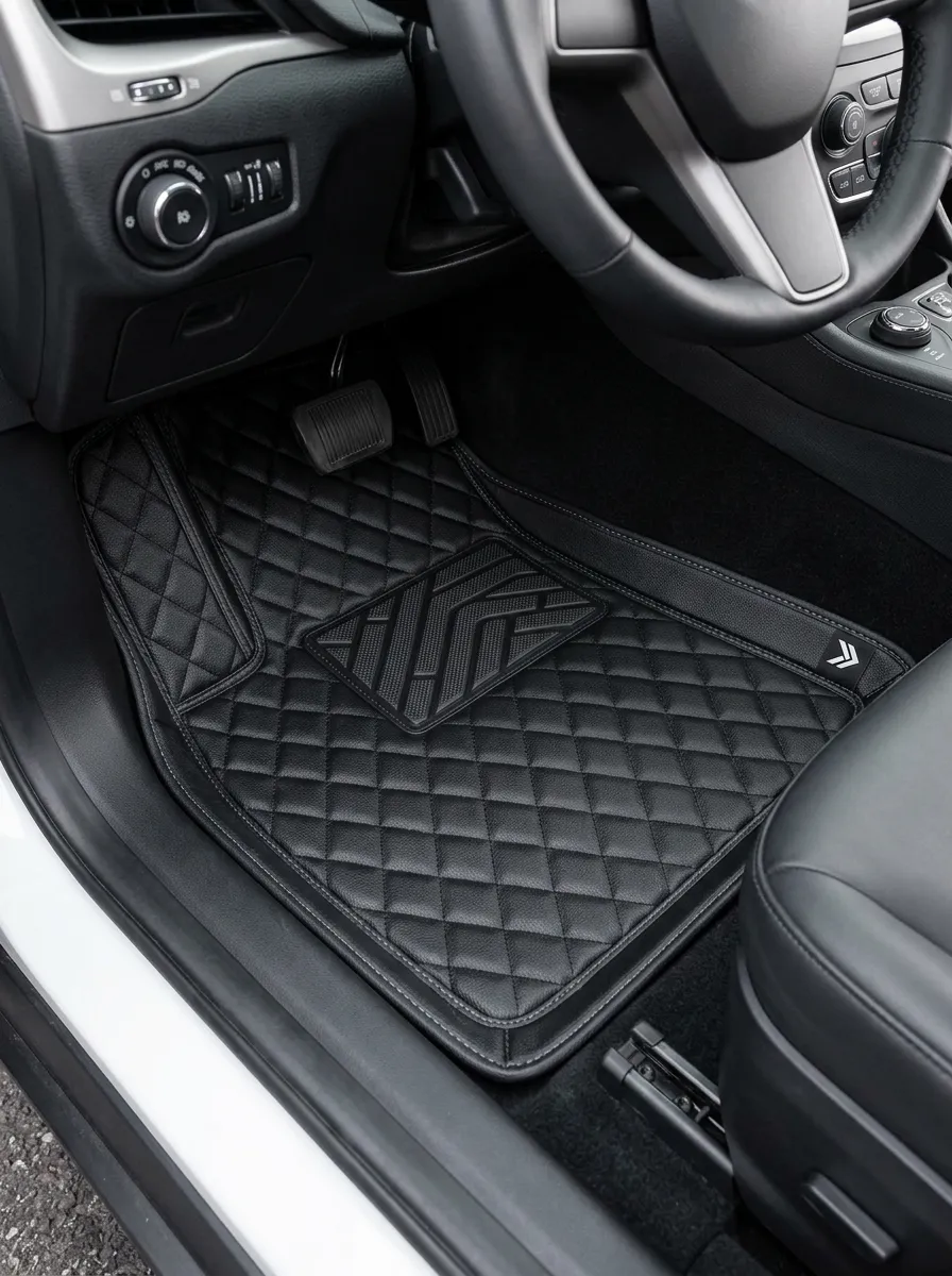 Diamond Quilted Leather-Texture Car Interior Floor Mat
