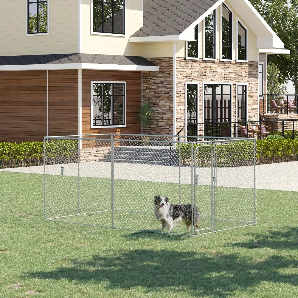 Outdoor Chain Link Dog Playpen, Pet Enclosure for Backyard Dog Exercise