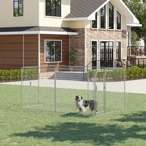 Outdoor Chain Link Dog Playpen, Pet Enclosure for Backyard Dog Exercise