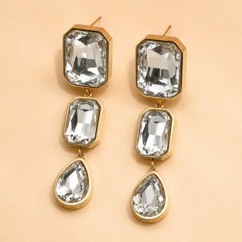 Stainless Steel Rhinestone Drop arrings