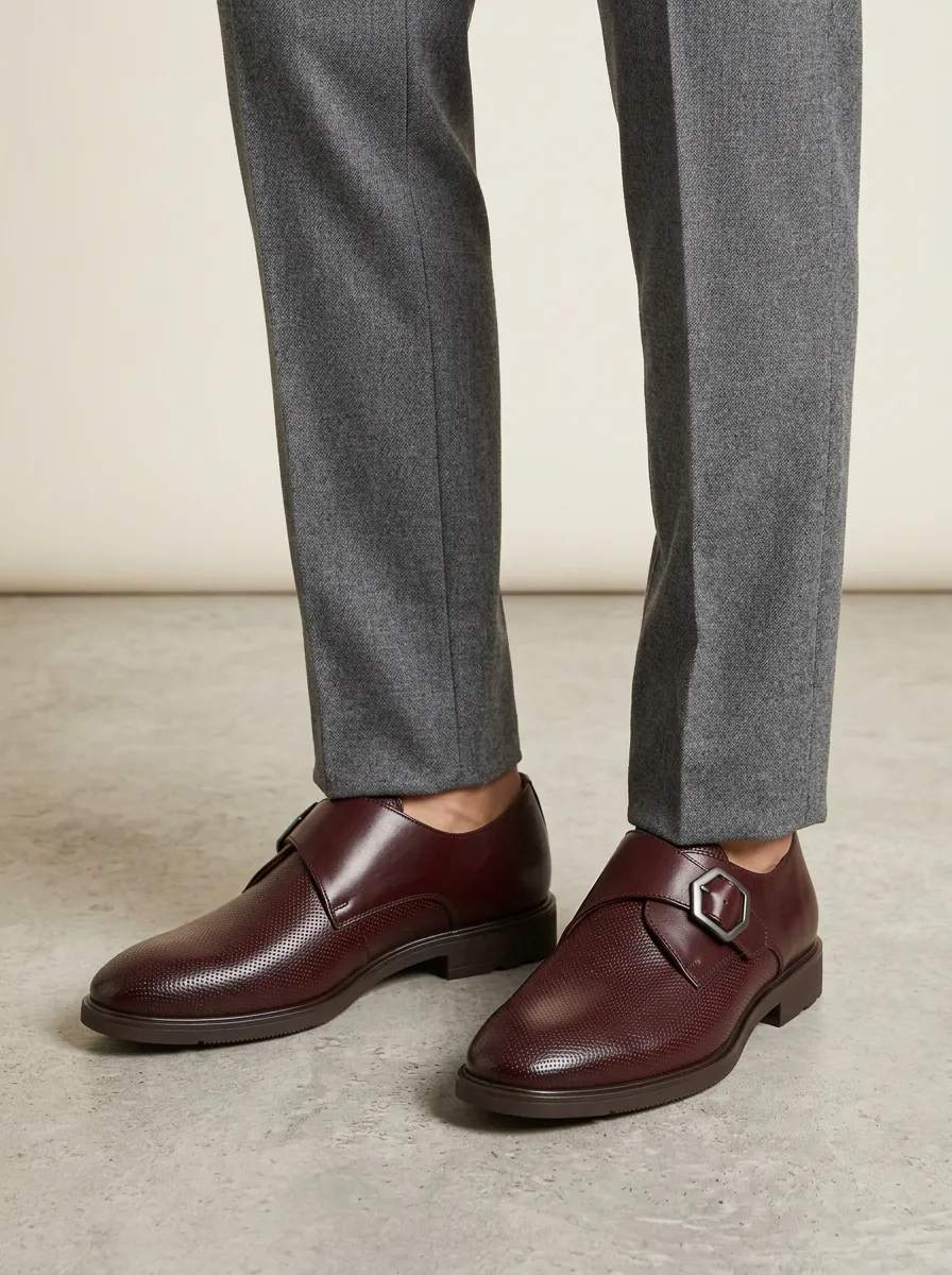 Men's Formal Business Perforated Leather Monk Strap Shoes