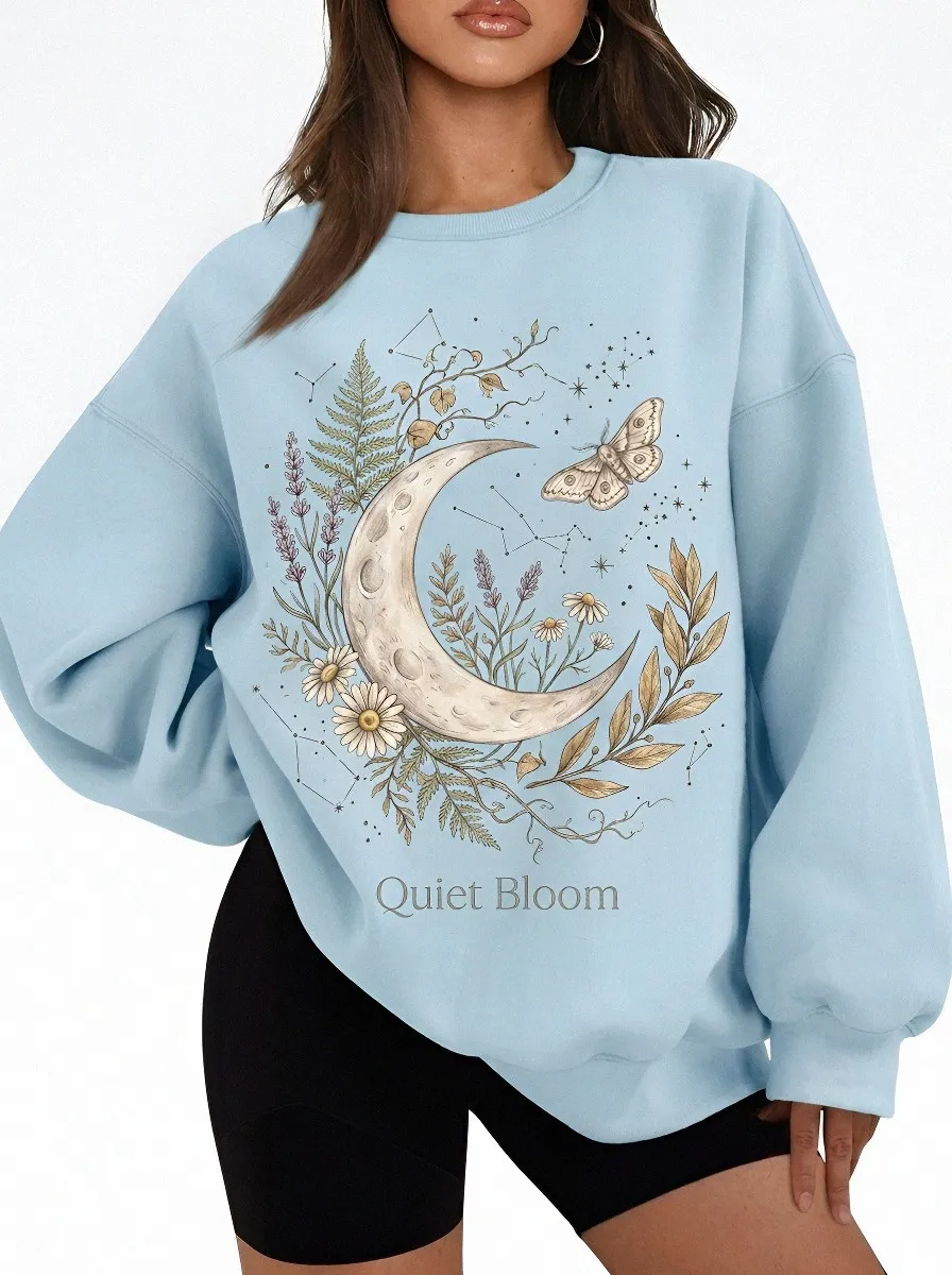 Women's Celestial Floral Moth Quiet Bloom Printed Sweatshirt