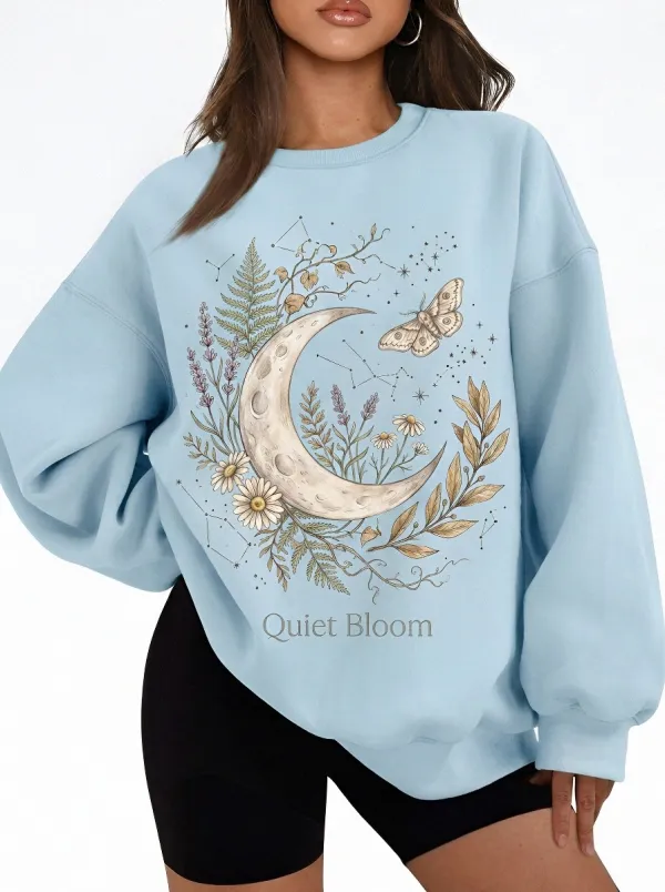 Women's Celestial Floral Moth Quiet Bloom Printed Sweatshirt
