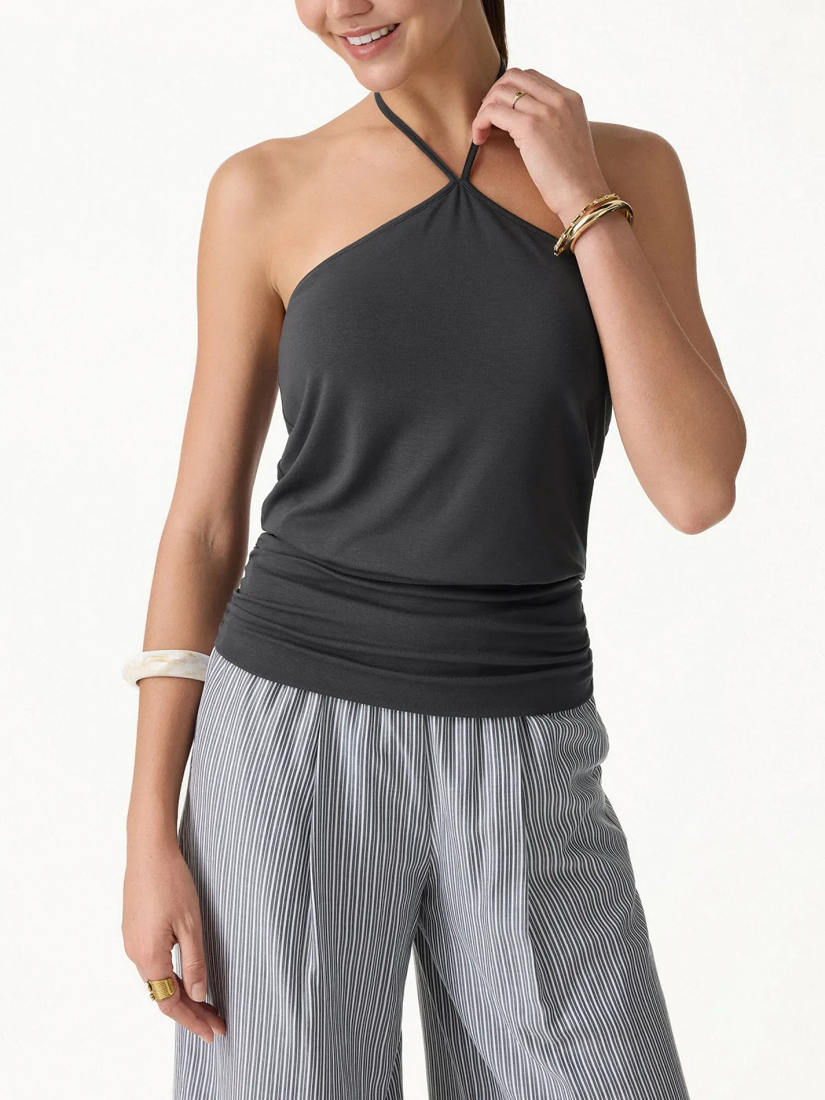 Halter Ruched Hem Bra Top