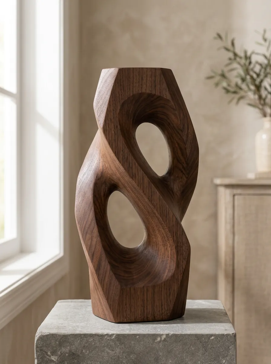 Modern Home Decor Abstract Geometric Carved Wooden Sculpture Ornament