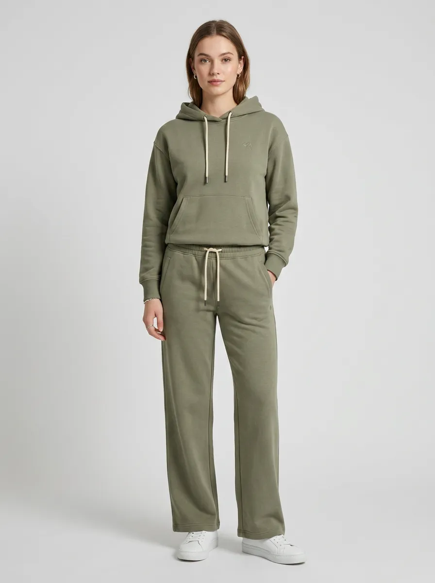 Women's Olive Green Minimalist Solid Color Hoodie Jogger Set