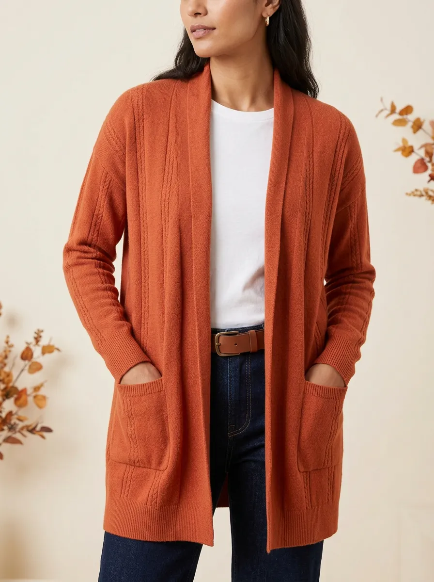 Textured Ribbed-Knit Knit Cardigan