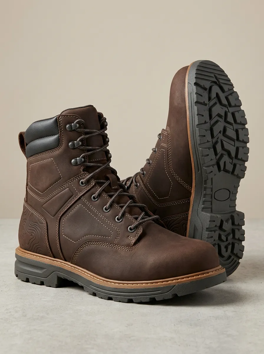 Unisex Essential Outdoor Hiking Topographic Pattern Print Work Boots