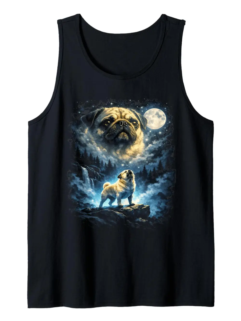 Pug Howling At Moon Print Tank Top