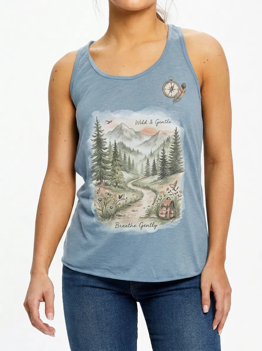 Women's Nature Hiking Lover Mountain Compass Printed Tank Top