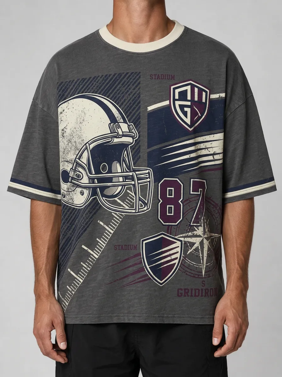 Men's American Football Fan Helmet 87 Gridiron Printed T-shirt