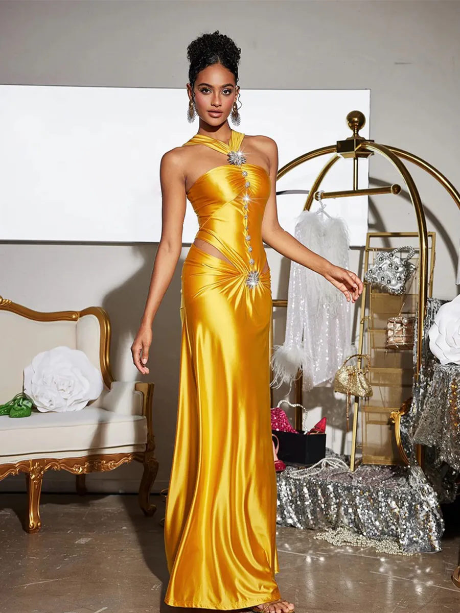 Panya Crystal Cutout Satin Maxi Dress