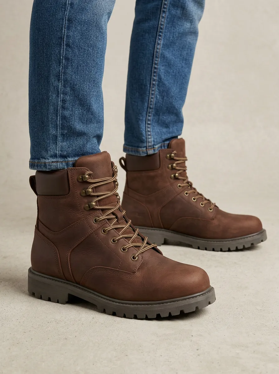 Unisex Leather Lace-Up Work Boots