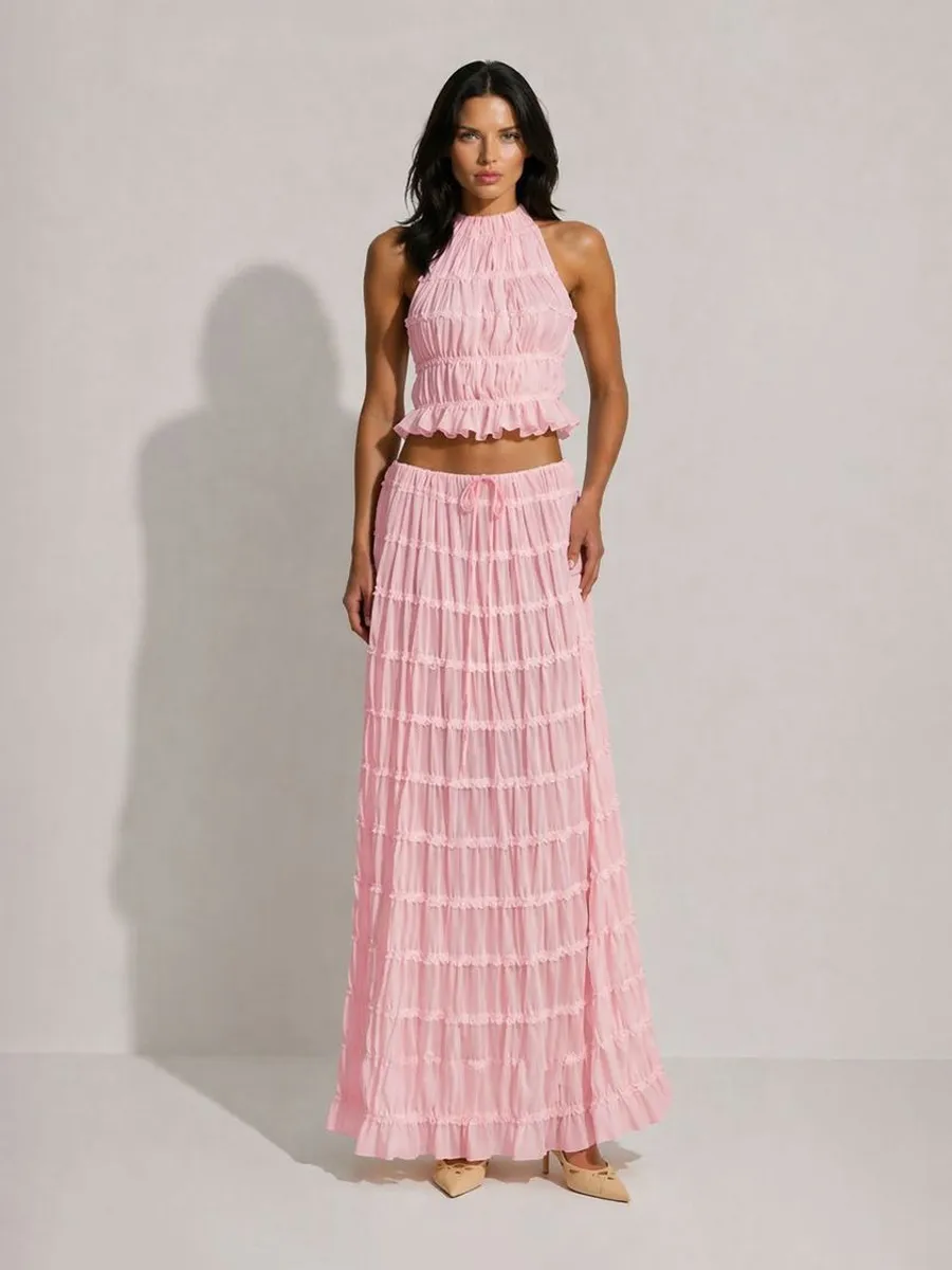 Anouk Two-Piece Pleated Chiffon Maxi Skirt Set