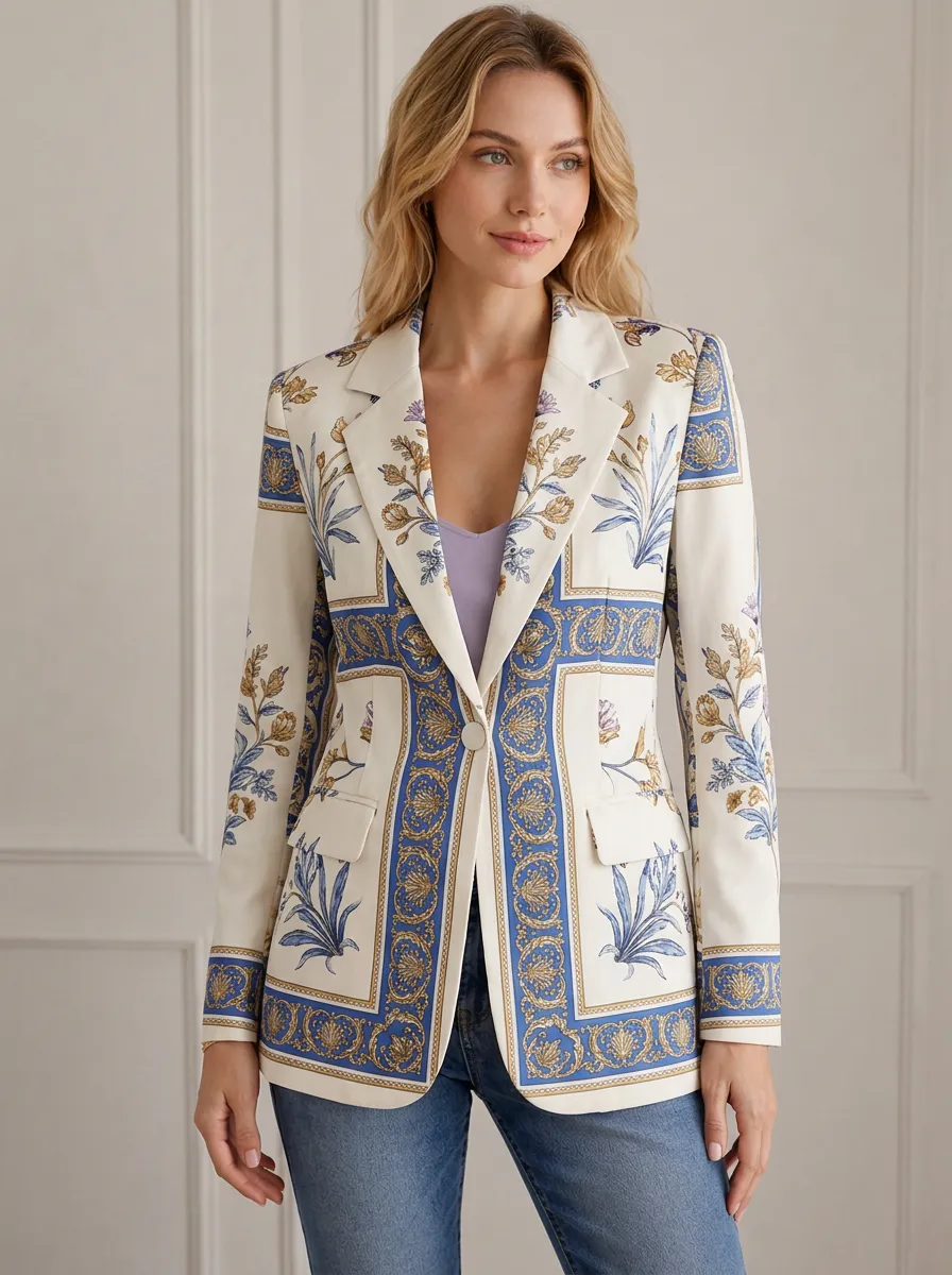 Women's Baroque Floral Pattern Printed Blazer
