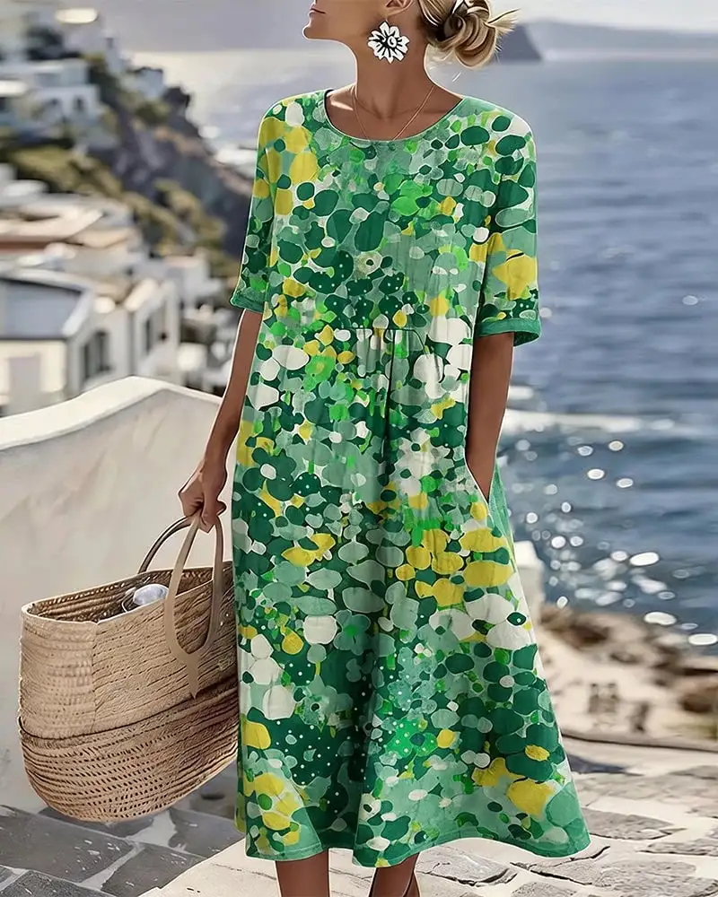 ✨Hot Sale ✨50% OFF ✨Colour Bloom Watercolor Milk Silk Dress