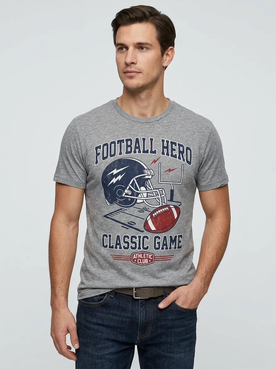 Men's American Football Hero Helmet Ball Printed T-Shirt