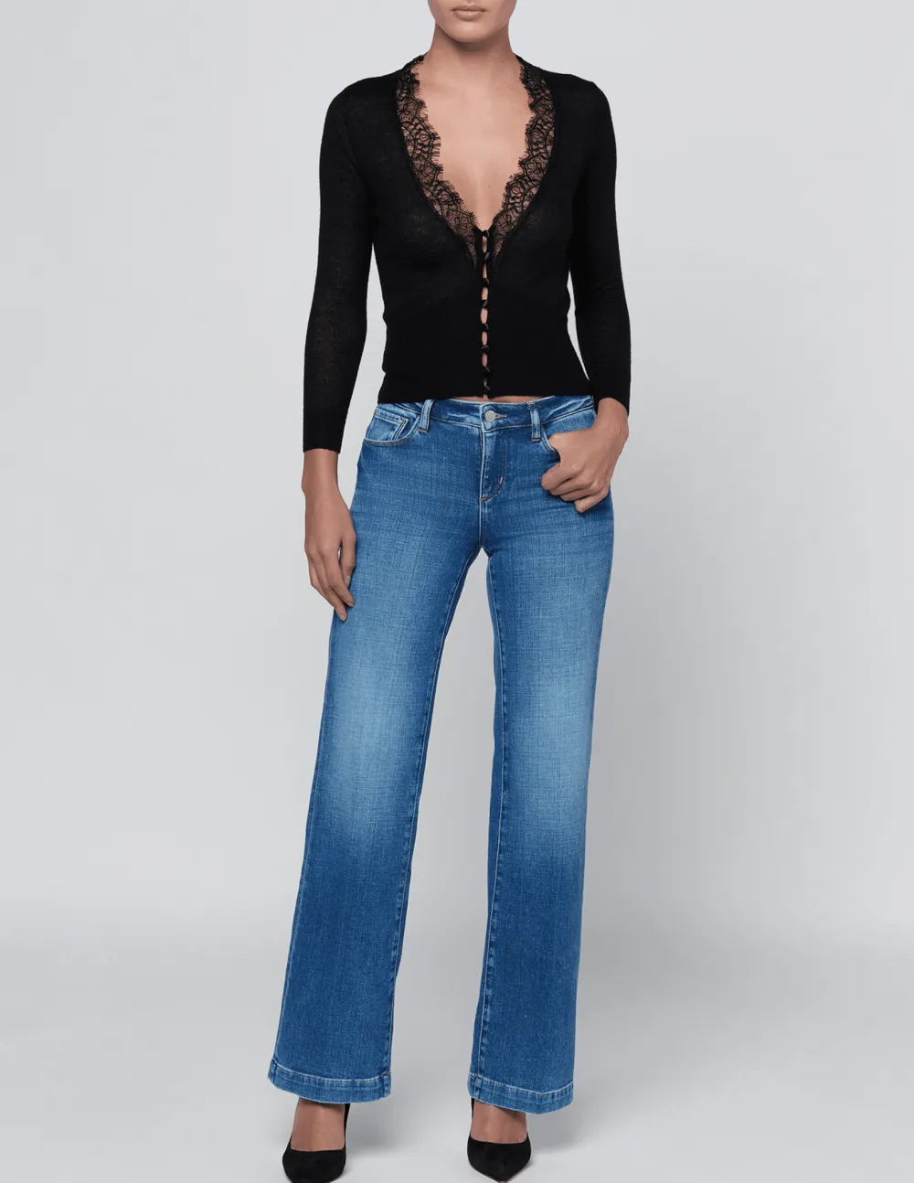 Silk-Blend Button-Front Slim-Fit Lace-Trim Cardigan