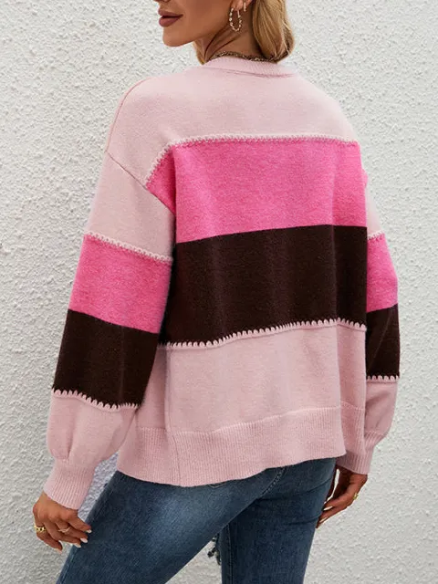 Round-Neck Long-Sleeve Drop-Shoulder Knit Cardigan