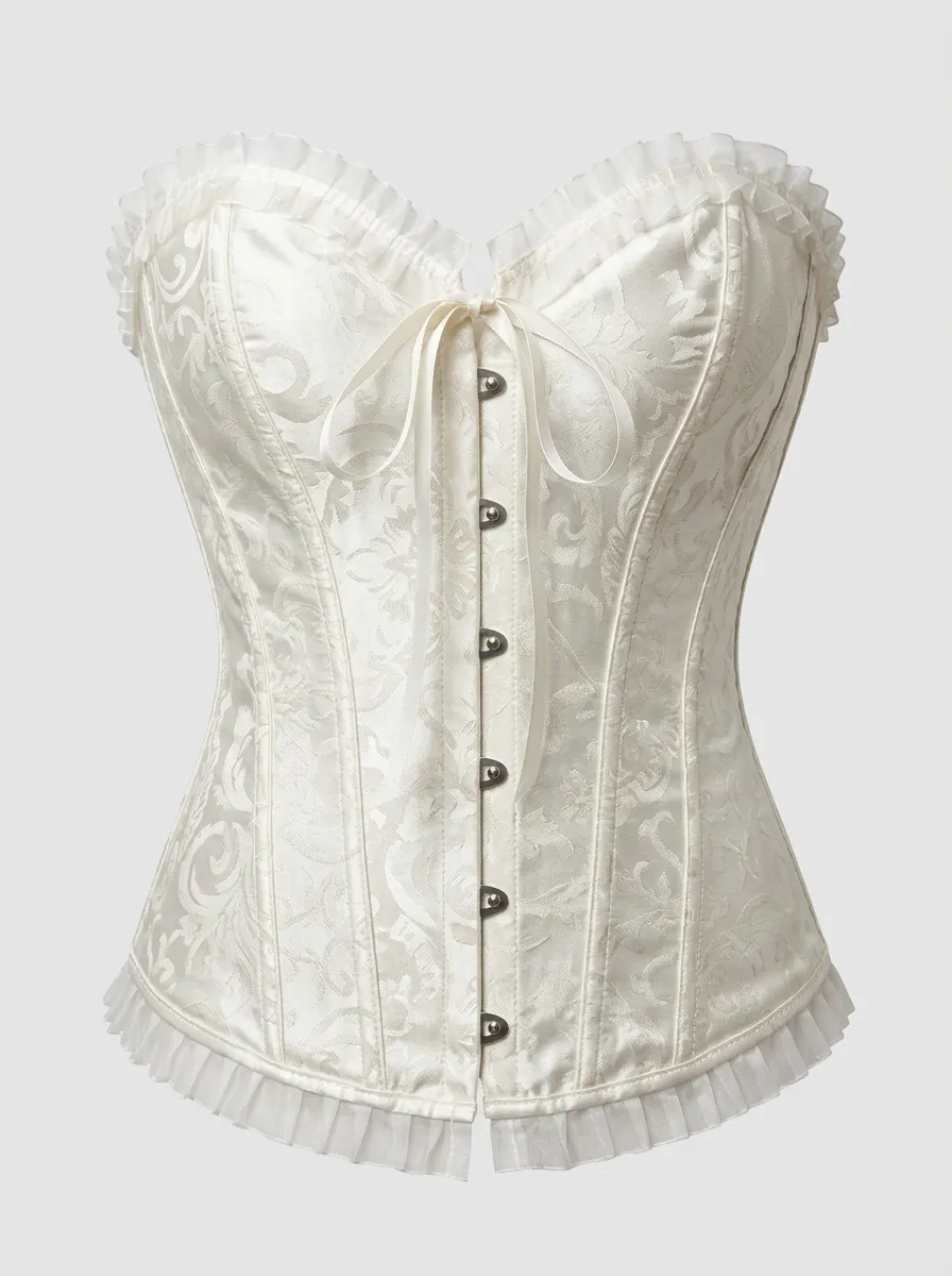 Floral Jacquard Ruffle-Trim Women's Corset Top