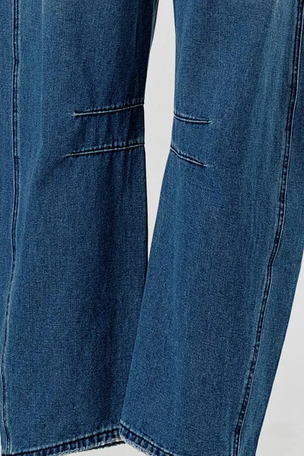 Relaxed Mid Rise Barrel Denim Pants