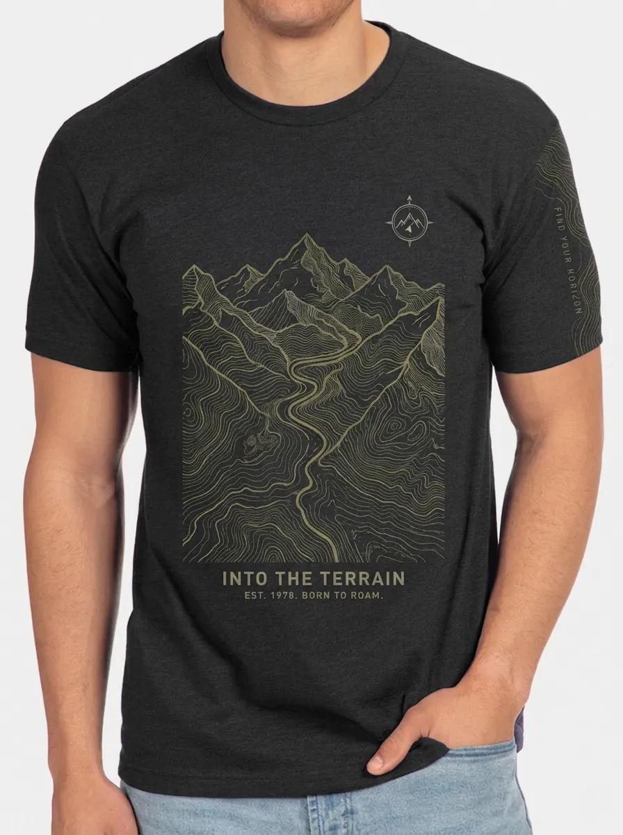 Men's Outdoor Hiking Mountain Topographic Printed T-shirt