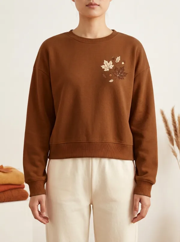 Open-Front Maple-Leaf Printed Acorn Graphic Sweatshirt