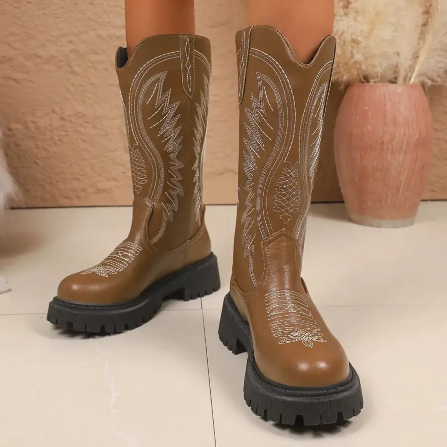 Smocked Round Toe Block Heels Boots