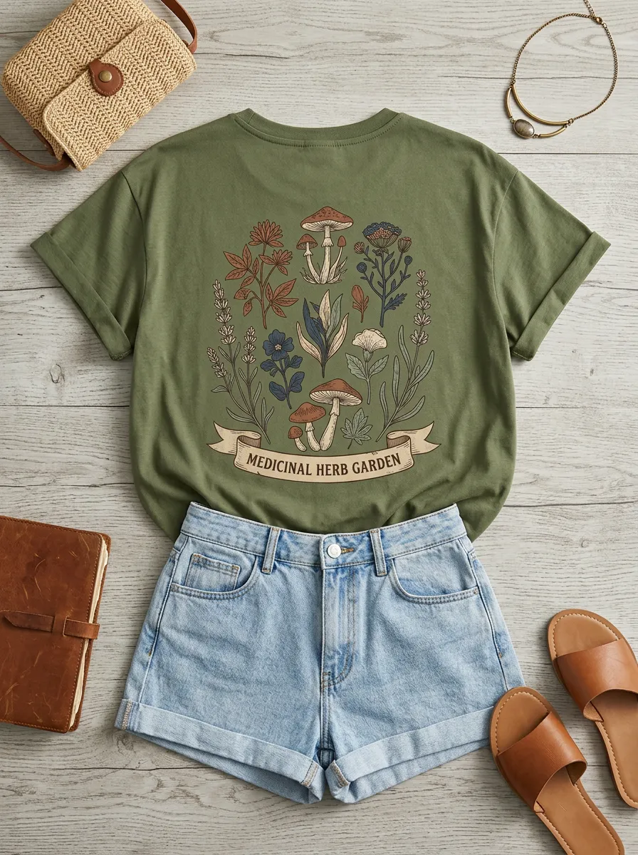Botanical Mushroom Medicinal Herb Garden T-Shirt